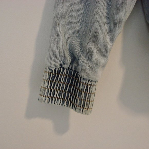 American Eagle Denim Faux Fur Lined Bomber Jacket Size Small - Picture 10 of 16